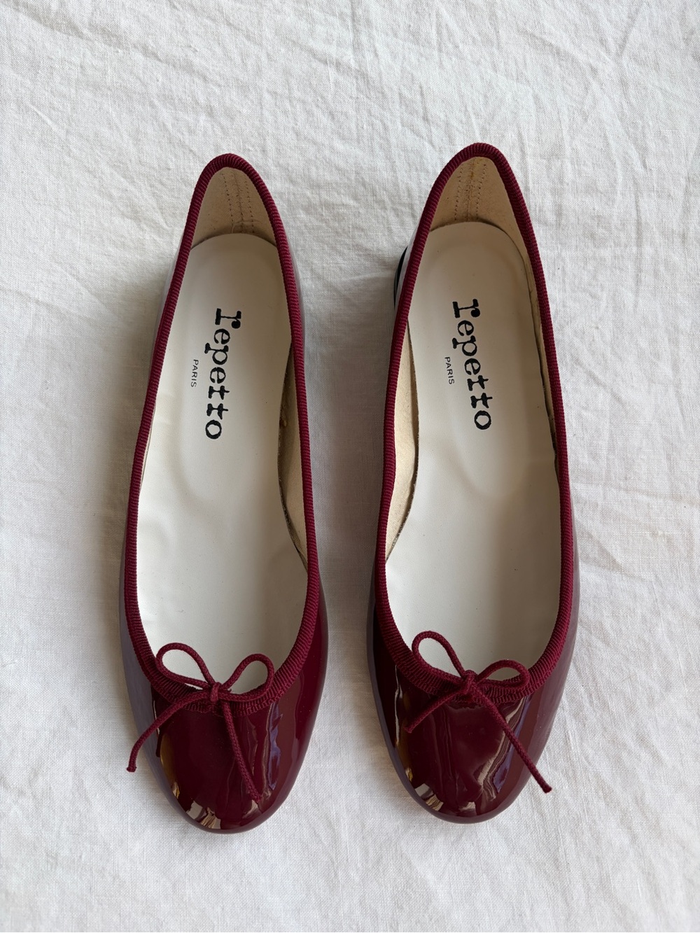 NWT Repetto Cendrillon Bow Ribbon Patent Leather Ballet Flats Claret Red Brown
